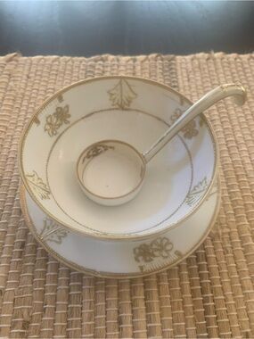 Nippon hand painted golden floral 3 piece set